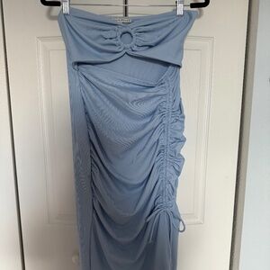 Blue Cinched Strapless dress